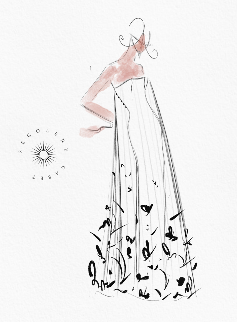 Robe de mariée moderne et contemporaine en crêpe de soie et mousseline à plume - Création Ségolène Gabet Paris